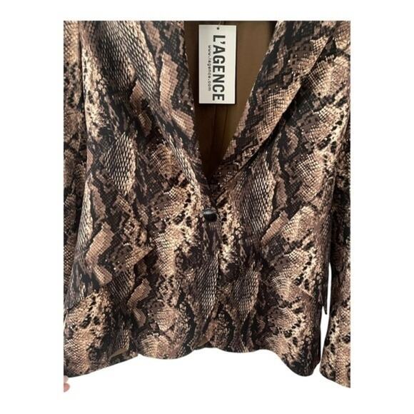 L’ AGENCE Chamberlain Python Print Single Breasted Blazer Jacket Brown Size 2 - Picture 16 of 16